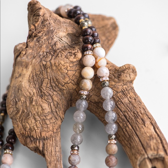 Handmade Long Mala Necklace with Natural Gemstone Beads & Tassel - Picture 3 of 7